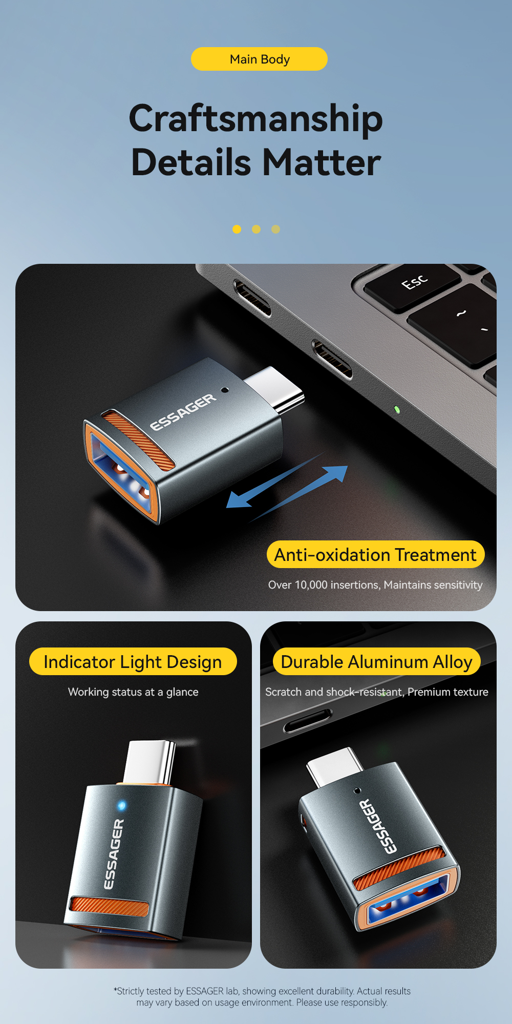 Mô tả Essager 3A type c / micro / USB / L Adapter 5Gbps Truyền Tốc Độ Cao Để Sạc & Truyền Dữ Liệu - 11