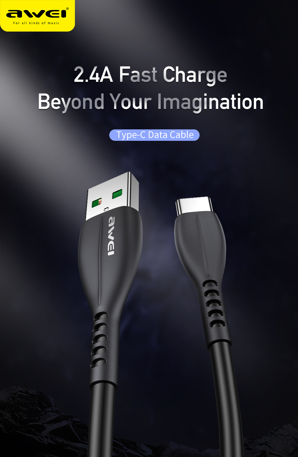 Mô tả Cáp Sạc Awei CL-115L Sạc Nhanh USB Type C Micro cho điện thoại Chính hãng - 1