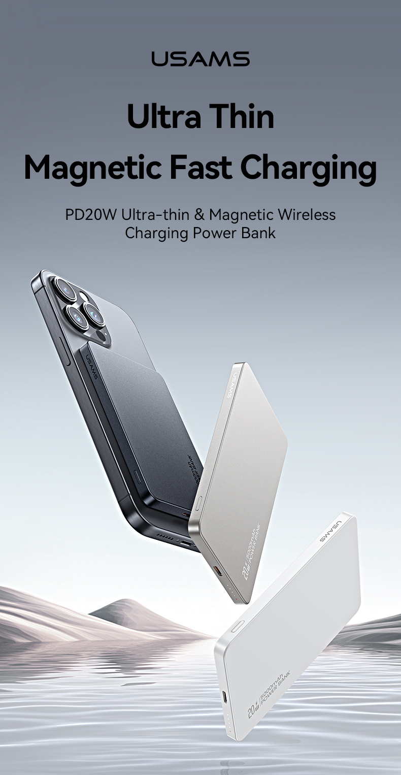 USAMS Wireless Power Bank 5000 / 10000mAh Sạc từ tính không dây Sạc nhanh USB-C Đầu vào / Ra cho iP18 17 16 15 14 13 12 Series – ảnh mô tả chi tiết 1