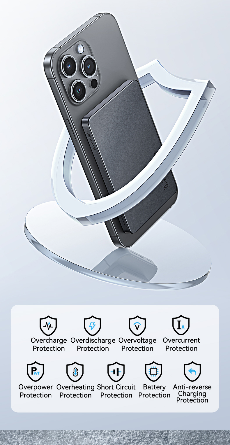 USAMS Wireless Power Bank 5000 / 10000mAh Sạc từ tính không dây Sạc nhanh USB-C Đầu vào / Ra cho iP18 17 16 15 14 13 12 Series – ảnh mô tả chi tiết 8