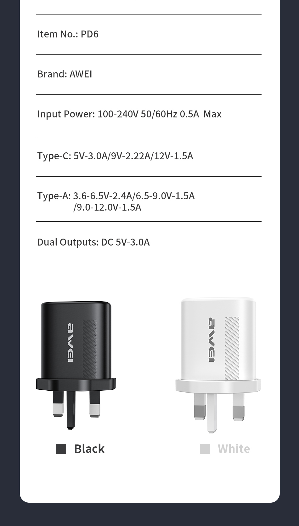 Mô tả Bộ sạc Awei PD6 củ sạc nhanh 20W chính hãng cho phone 14 13 12 11 - 8
