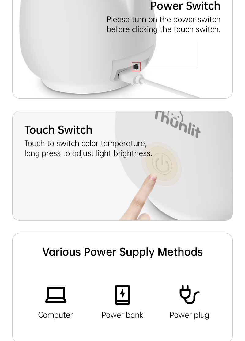 Mô tả Đèn học để bàn Thunlit dùng cáp/ sạc USB 1250mAh ánh sáng dịu 3 loại nhiệt độ màu - 10