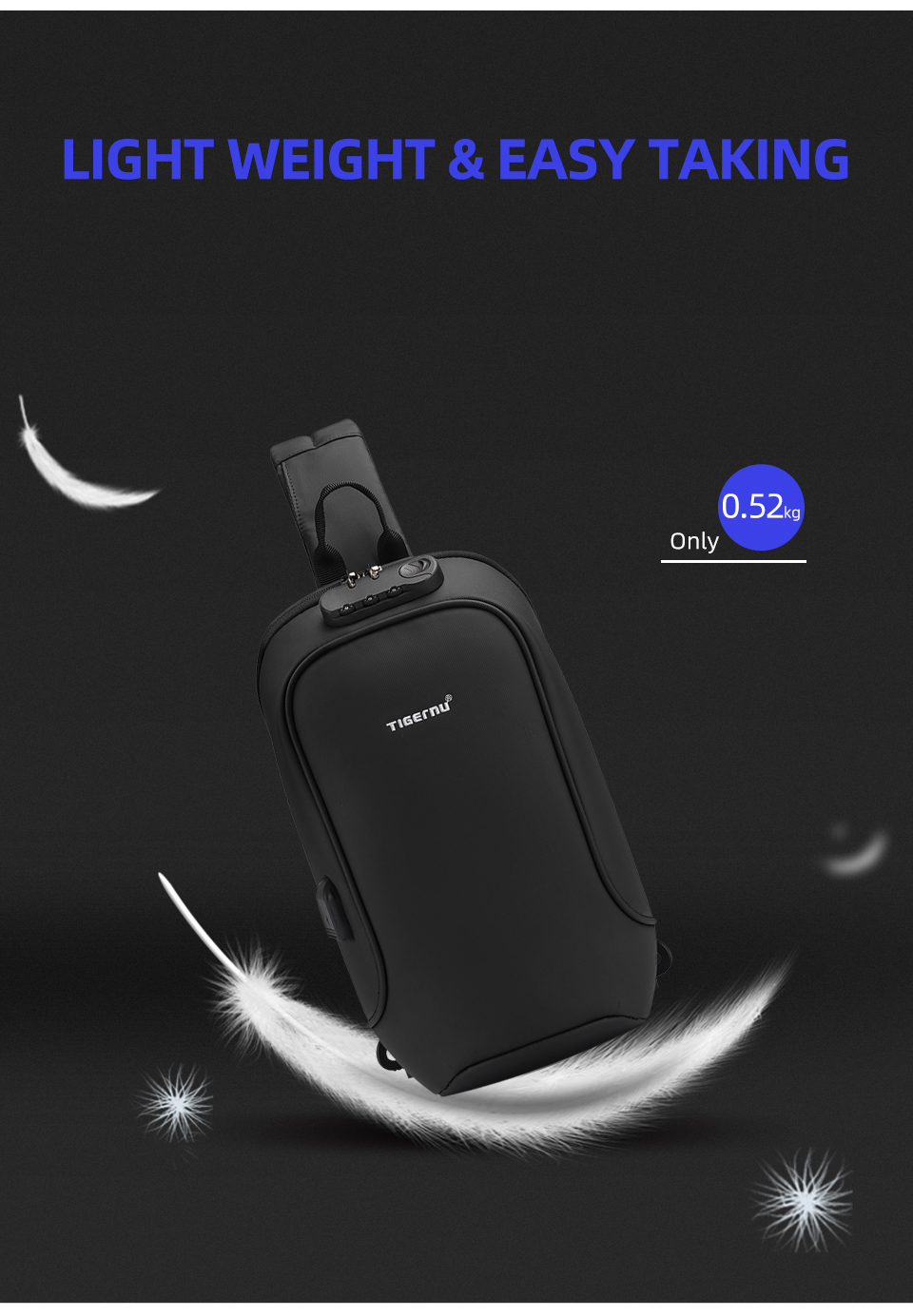 Mô tả Túi đeo ngực chống nước Tigernu 8102 có cổng USB (9.7 '') - 7