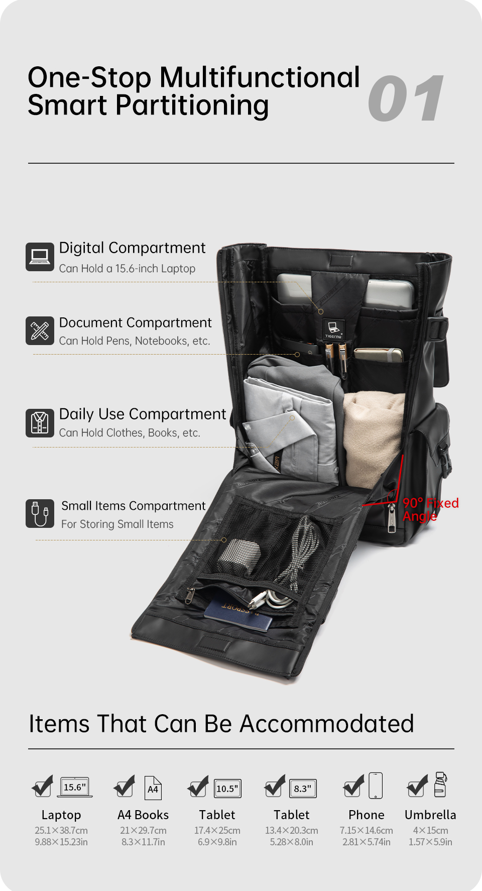 Mô tả Ba lô nam Tigernu 9812 Ba lô máy tính xách tay 15,6 inch Ba lô đi học Fasion Cabin Ba lô học sinh Ba lô du lịch Ba lô máy tính xách tay - 5