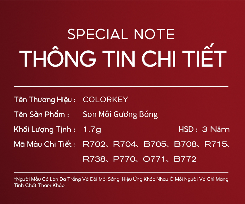Mô tả Son kem COLORKEY 1.7g lâu trôi trang điểm màu tươi sáng tùy chọn - 10