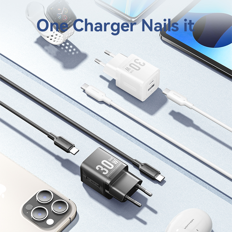 Mô tả Bộ sạc GaN Vention 20W 30W Bộ sạc USB C PD + USB 2 cổng Bộ sạc chuyển đổi với QC4.0 PD USB typec Sạc nhanh Bộ sạc phích cắm US cho IP 16 Samsung Android - 7