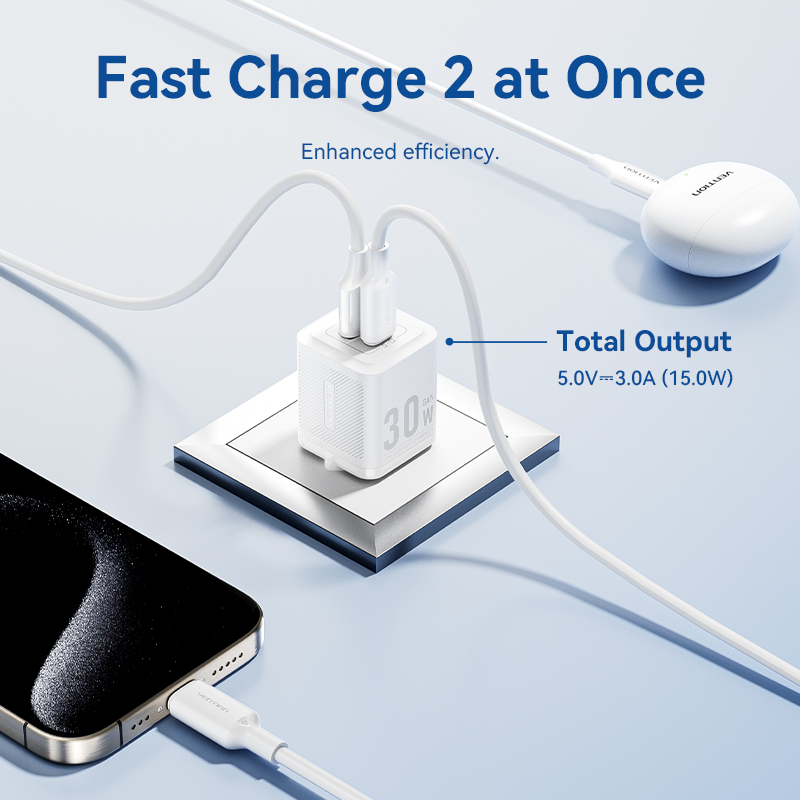 Mô tả Bộ sạc GaN Vention 20W 30W Bộ sạc USB C PD + USB 2 cổng Bộ sạc chuyển đổi với QC4.0 PD USB typec Sạc nhanh Bộ sạc phích cắm US cho IP 16 Samsung Android - 5