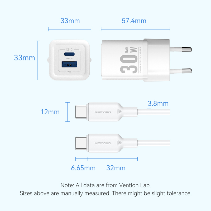 Mô tả Bộ sạc GaN Vention 20W 30W Bộ sạc USB C PD + USB 2 cổng Bộ sạc chuyển đổi với QC4.0 PD USB typec Sạc nhanh Bộ sạc phích cắm US cho IP 16 Samsung Android - 10