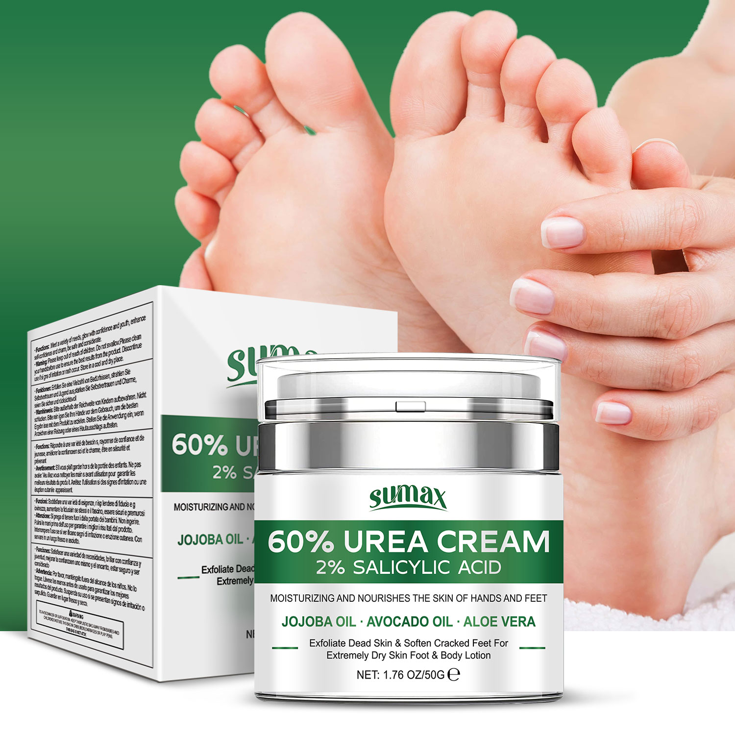 Mô tả Kem dưỡng ẩm chân cường độ cao 50g - 60% công thức Urea nuôi dưỡng sâu sắc, làm mềm lớp biểu bì, giải quyết khô và nứt nẻ, phục hồi độ mịn cho bàn chân. - 1
