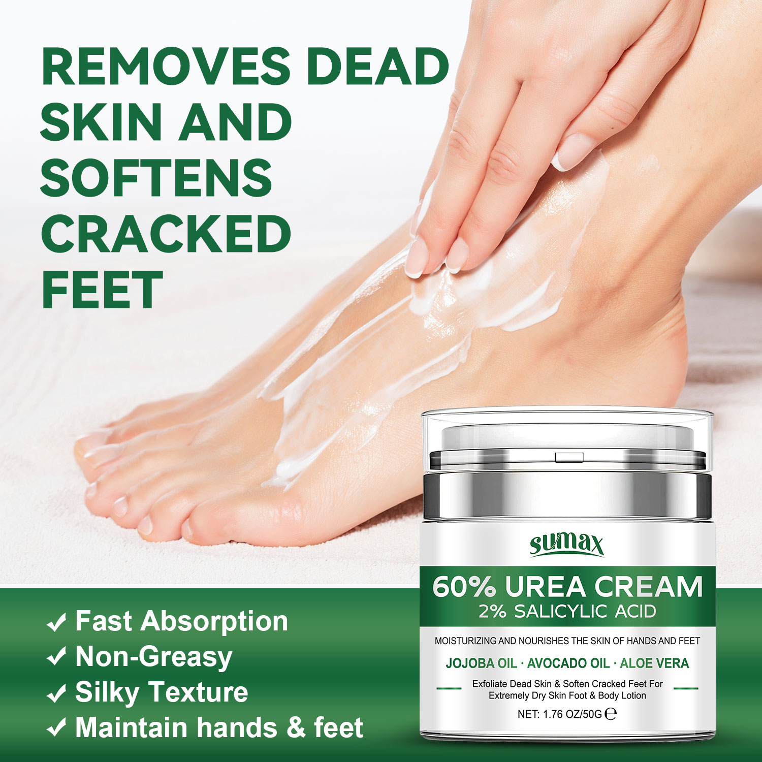 Mô tả Kem dưỡng ẩm chân cường độ cao 50g - 60% công thức Urea nuôi dưỡng sâu sắc, làm mềm lớp biểu bì, giải quyết khô và nứt nẻ, phục hồi độ mịn cho bàn chân. - 3