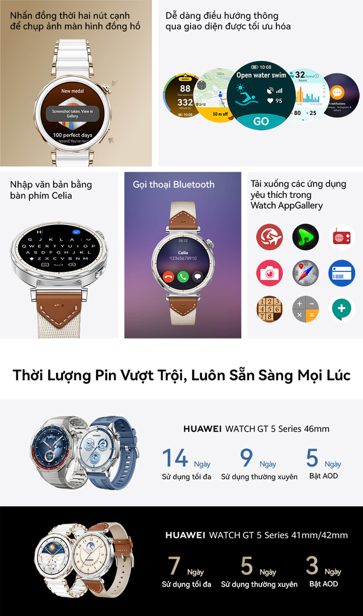 Mô tả Đồng Hồ Thông Minh HUAWEI WATCH GT5 Series Tính Năng Chạy Bộ Và Đạp Xe Mới | Thiết Kế Góc Cạnh | Thời Lượng 2 Tuần - 9