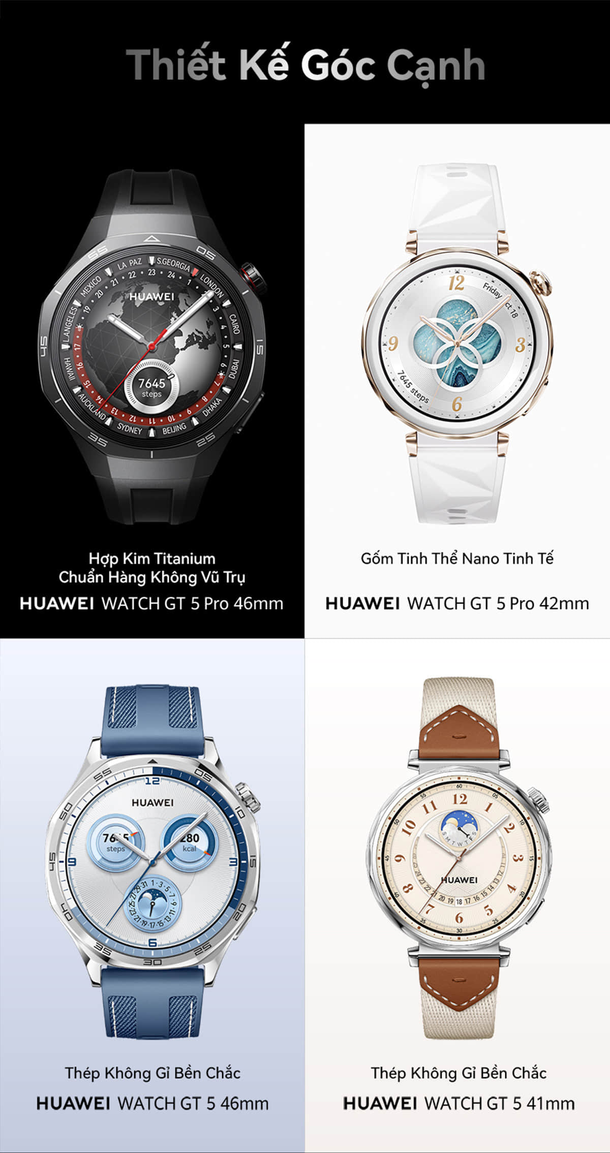 Mô tả Đồng Hồ Thông Minh HUAWEI WATCH GT5 Series Tính Năng Chạy Bộ Và Đạp Xe Mới | Thiết Kế Góc Cạnh | Thời Lượng 2 Tuần - 3