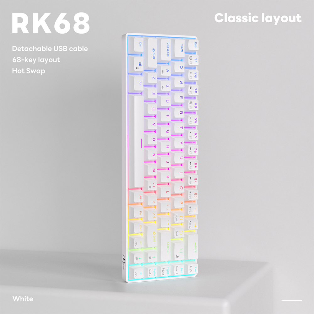 Mô tả Bàn phím có dây RK Royal Kludge RK68 RGB White 68 phím - 1