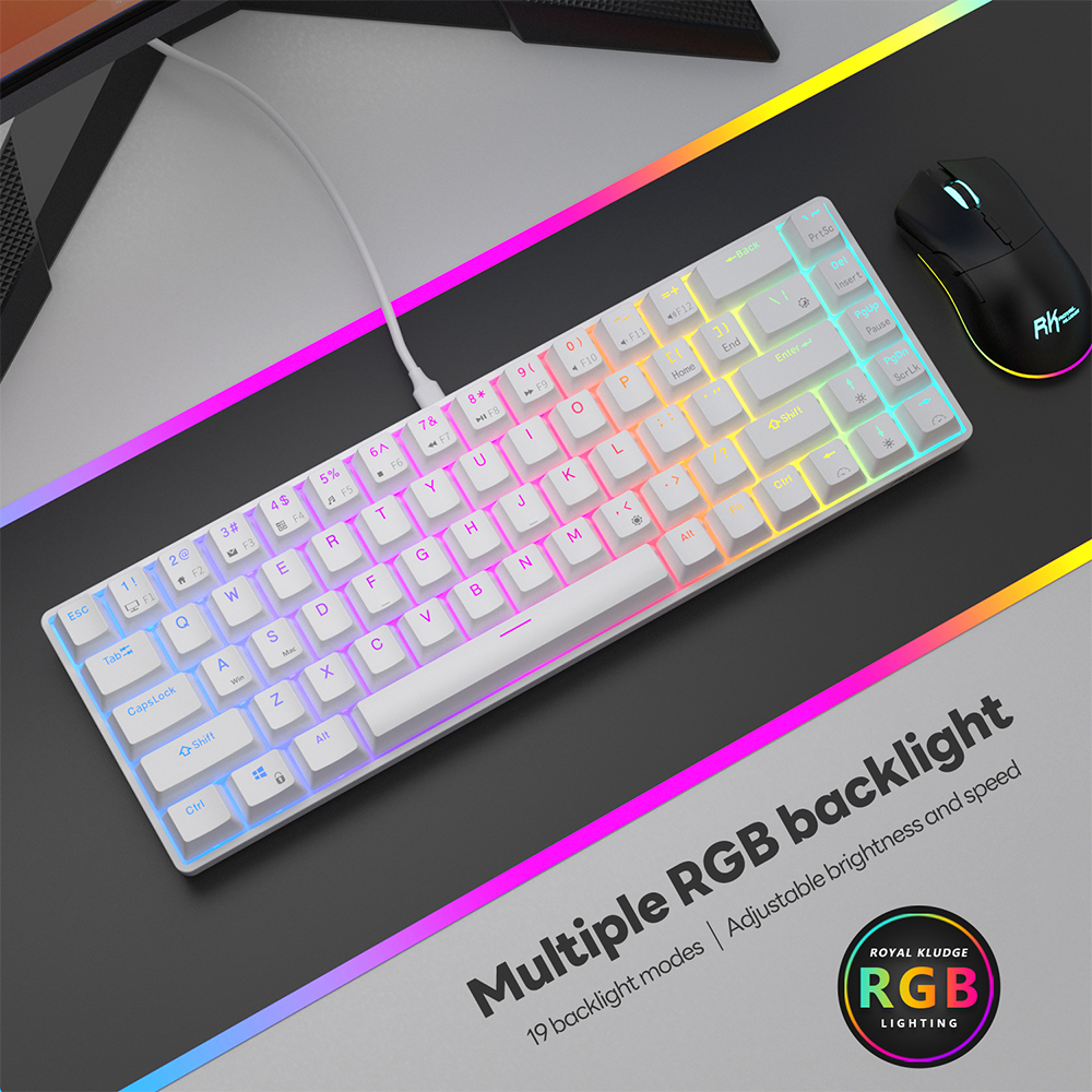Mô tả Bàn phím có dây RK Royal Kludge RK68 RGB White 68 phím - 2