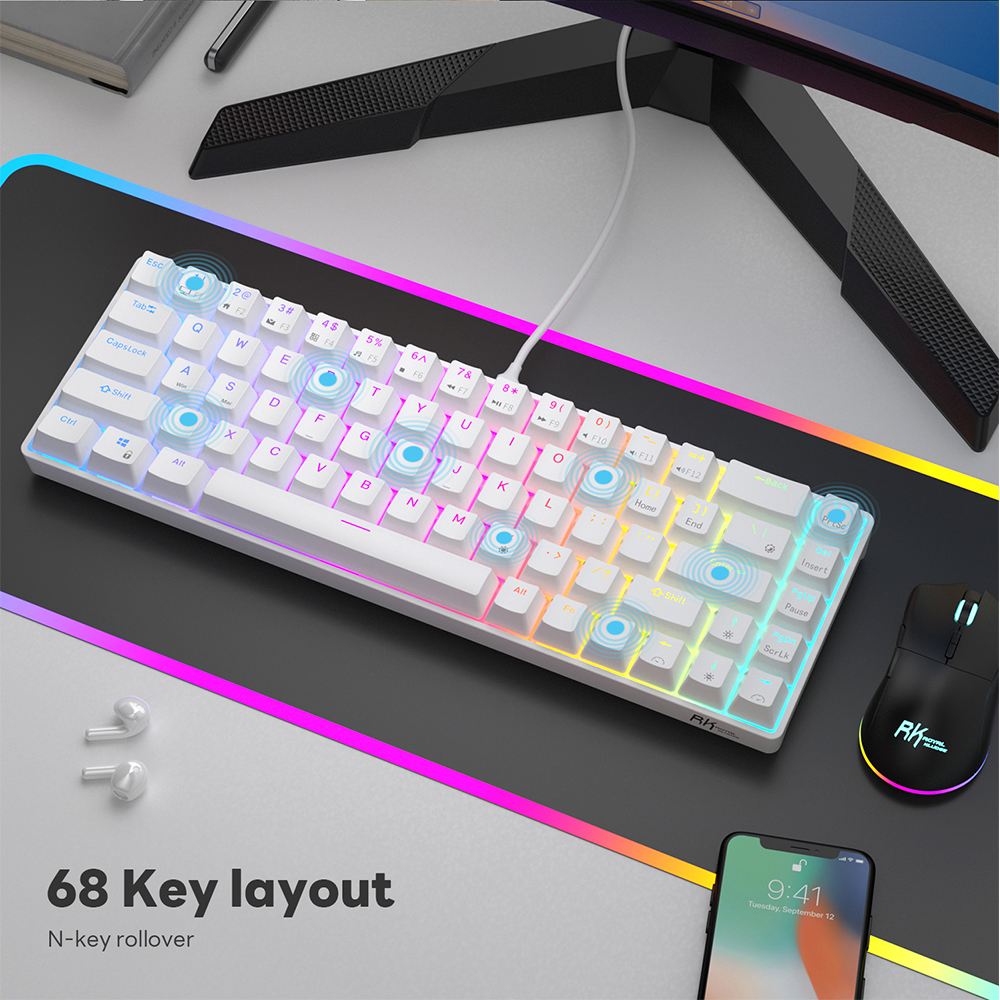 Mô tả Bàn phím có dây RK Royal Kludge RK68 RGB White 68 phím - 6