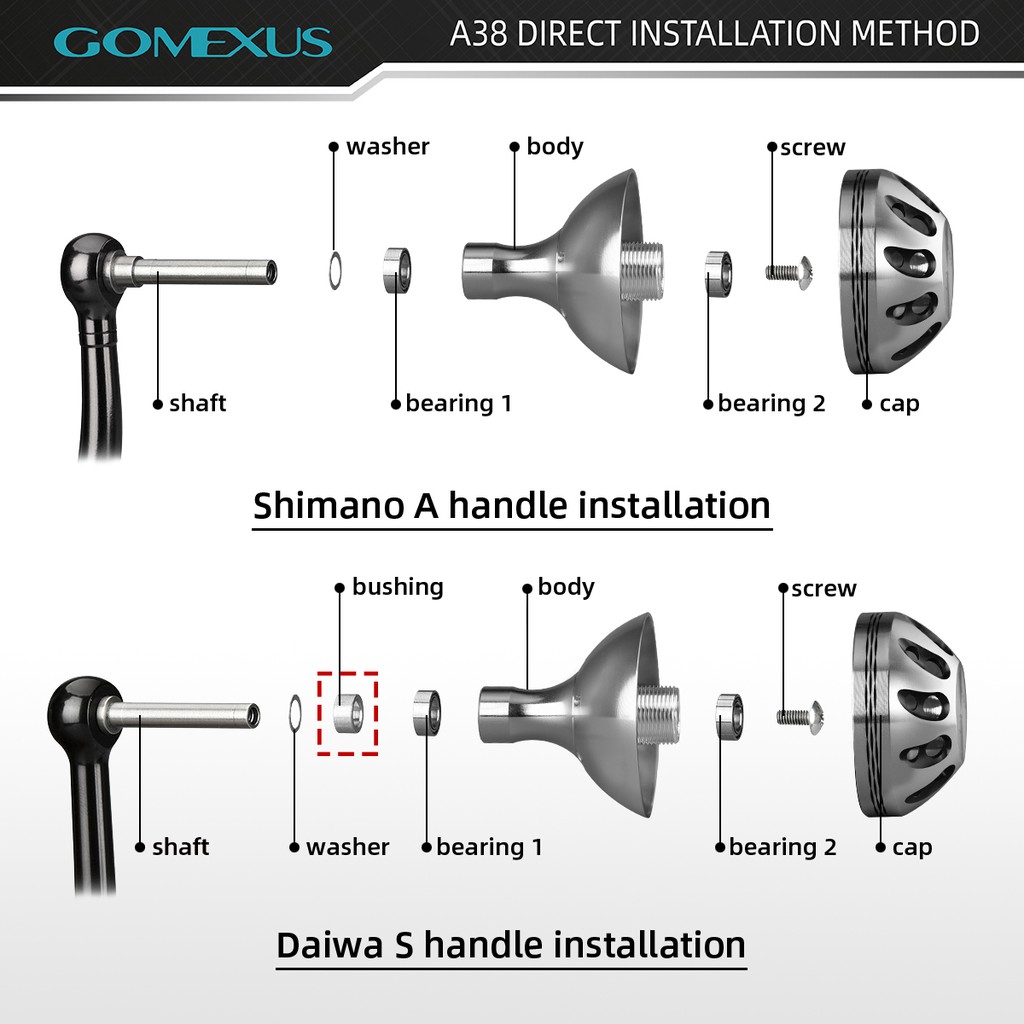Mô tả Núm tay quay GOMEXUS hợp kim 38-41mm cho máy câu đứng và ngang Shimano Vanquish Daiwa Steez Ryobi Ecusima A38-DF - 2