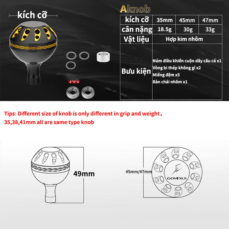 Mô tả Núm tay cầm máy câu cá GOMEXUS 45mm/ 47mm B45-47 chuyển đổi 5K sang 20K cao cấp cho Shimano STRADIC SW TWIN POWER SW - 1