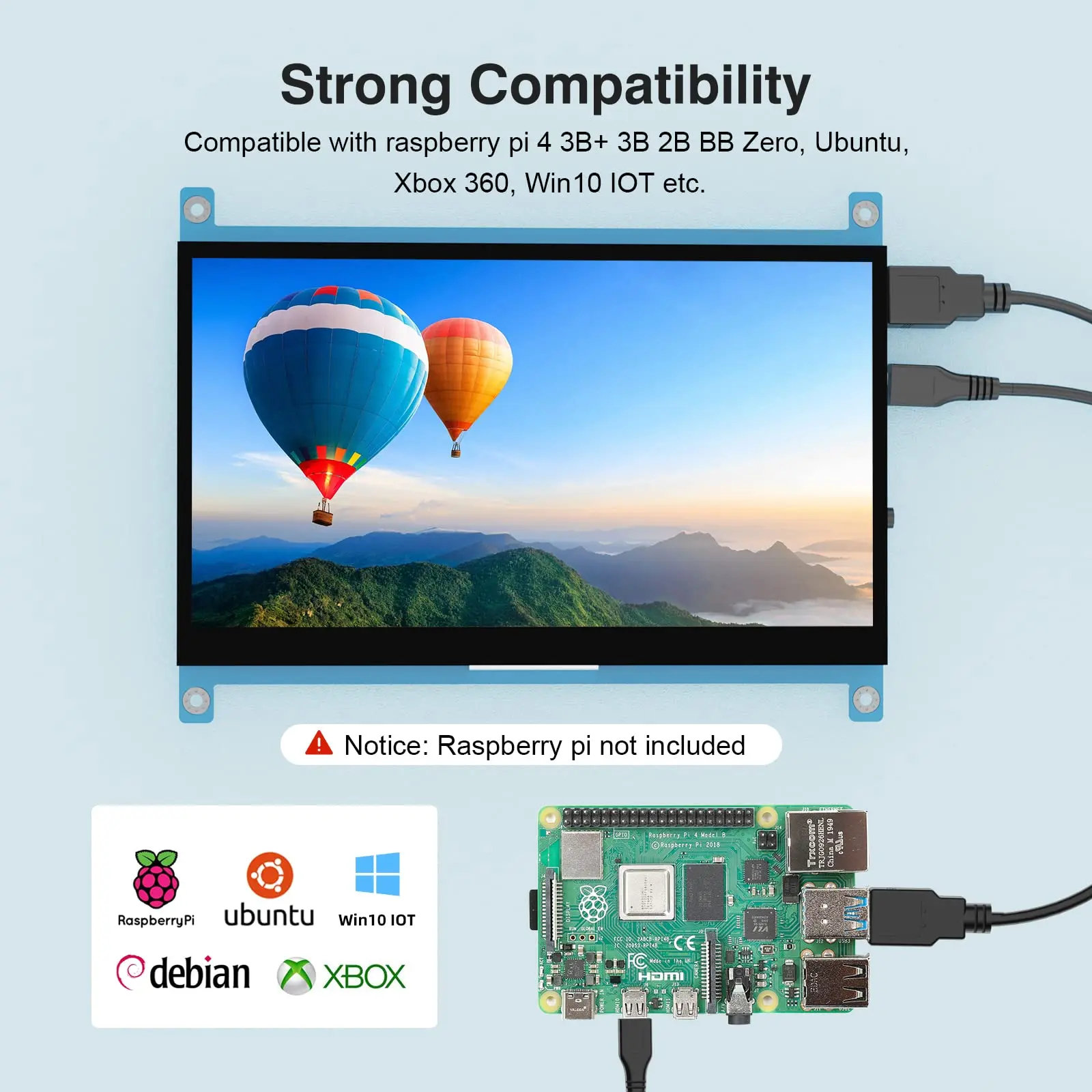 Màn hình 7 Inch Raspberry Pi 5 / 4 / 3 / 2 / B / B + / A + 1024x600 IPS ...