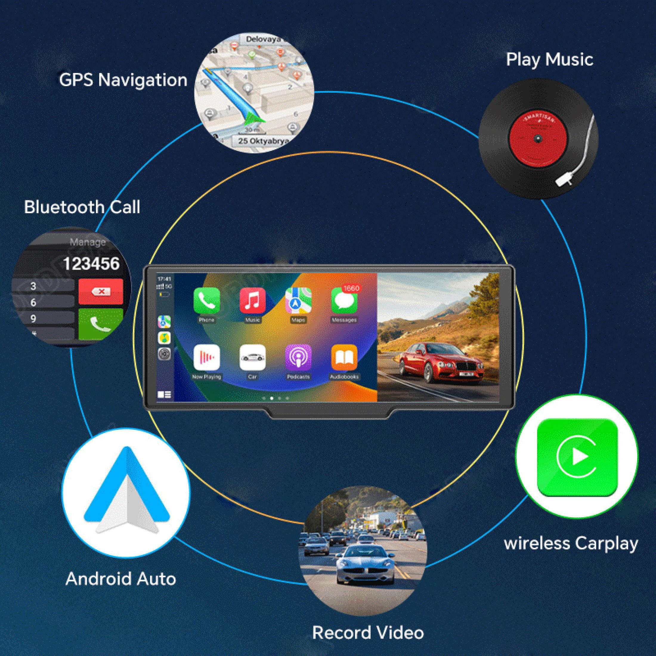 Mô tả Ekleva 10.26 Inch Dash Cam Di Động Màn Hình Carplay Không Dây HD Phía Sau Camera lùi Xe DVR MP5 Đa Phương Tiện Video Player Android Auto - 5