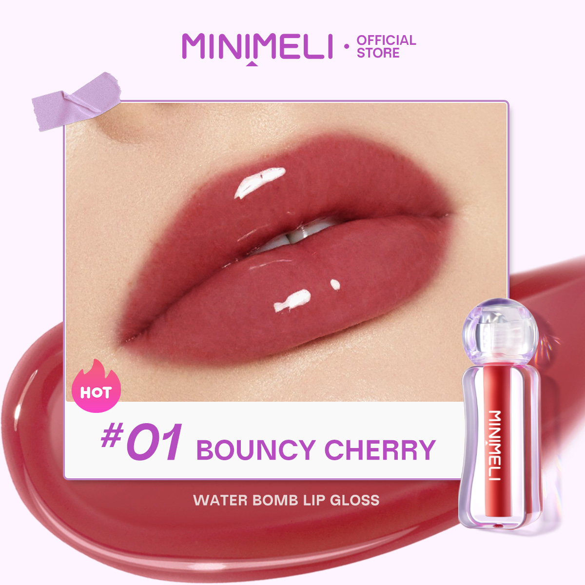 Mô tả Minimeli Lip Gloss Water Bomb Dưỡng ẩm Dewyful Non-Sticky Plumping Lip Misty Kiss Lock Color Silky 24H Trang điểm môi lâu trôi - 2