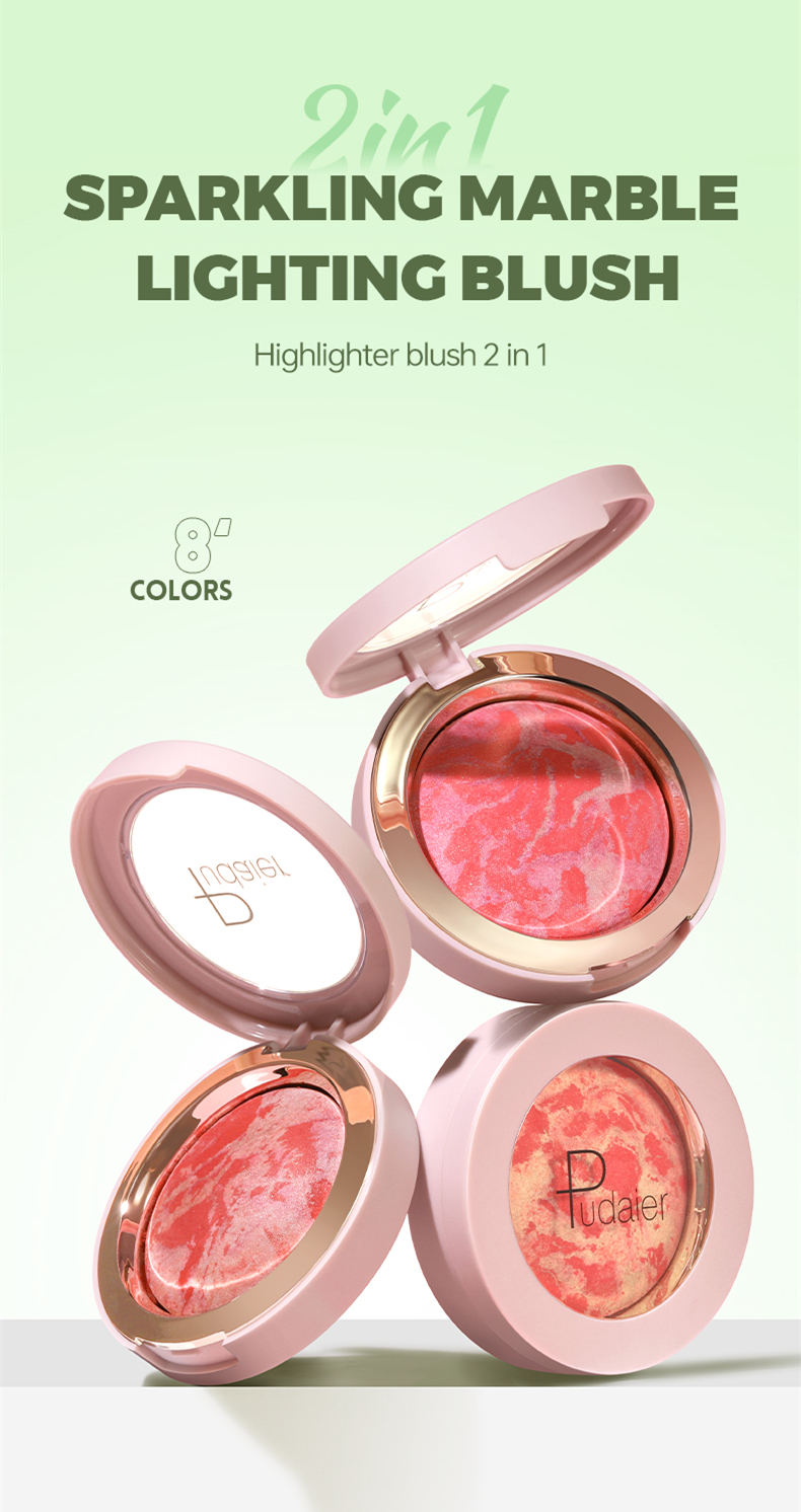 Mô tả Pudaier Nướng Blush Làm Sáng Đá Cẩm Thạch Blush Chống Thấm Nước Lâu Dài Mặt Blusher- Hồng Bơ Kem Nhẹ Tự Nhiên Hoàn Thiện - 1