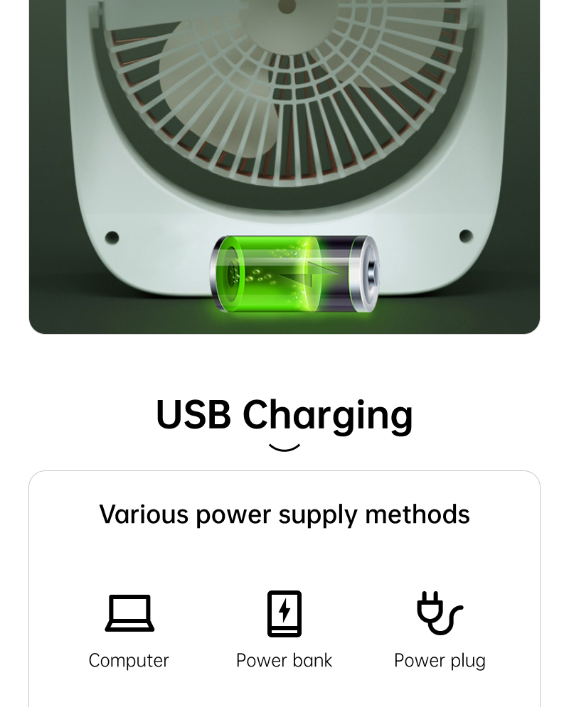 Mô tả Quạt để bàn Thunlit 6 inch sạc USB 1250mah 3 mức tốc độ - 9