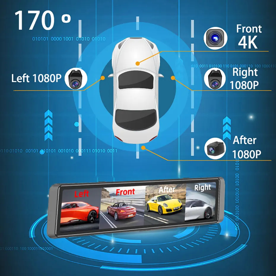 Mô tả Elkeva 4 Kênh Dash Cam 11.26 Inch 4K WIFI Gương Chiếu Hậu 4 Camera Đầu Ghi Video DVR Xe ADAS BSD Tầm Nhìn Ban Đêm 24H Đỗ Xe - 6