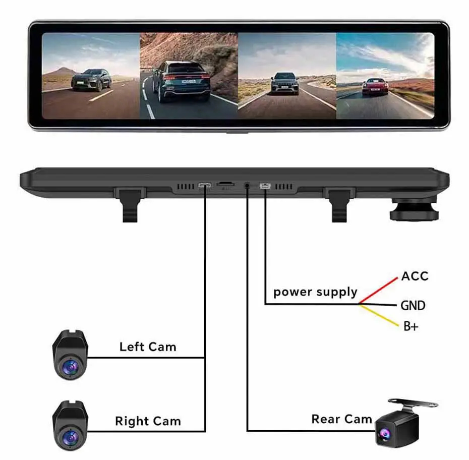 Mô tả Elkeva 4 Kênh Dash Cam 11.26 Inch 4K WIFI Gương Chiếu Hậu 4 Camera Đầu Ghi Video DVR Xe ADAS BSD Tầm Nhìn Ban Đêm 24H Đỗ Xe - 10