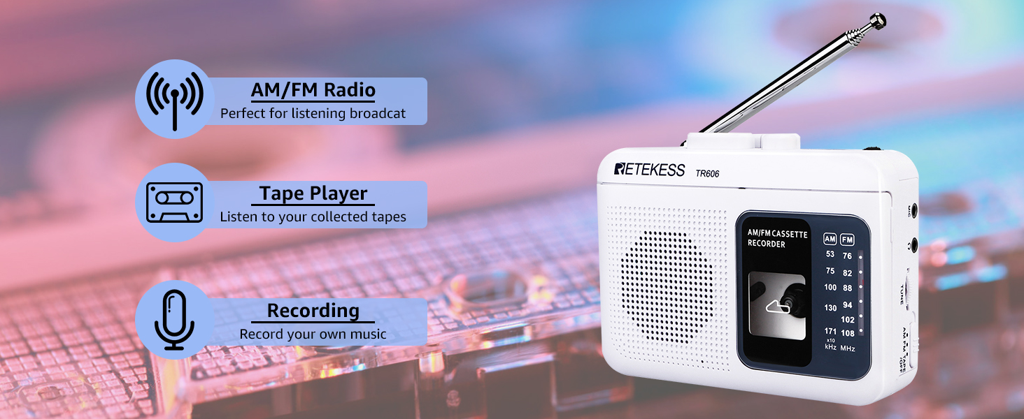 Mô tả Đài radio RETEKESS TR606 AM FM hỗ trợ ghi âm với giắc tai nghe 3.5mm và ăng ten dài - 2