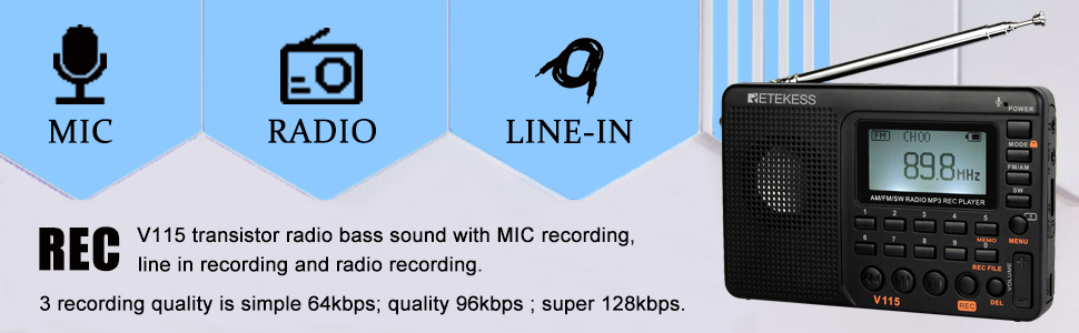 Mô tả Radio RETEKESS V115 Fm sóng ngắn nghe nhạc Mp3 ghi âm kỹ thuật số hỗ trợ thẻ Micro Sd Tf với chức năng hẹn giờ ngủ - 7