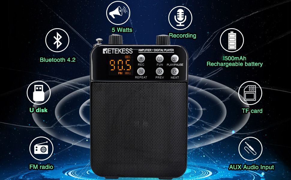 Mô tả Hệ Thống Khuếch Đại Âm Thanh Không Dây Mini Retekess TR619 PA TT123 TR503 2.4G Kèm Mic Dùng Cho Giảng Dạy - 7