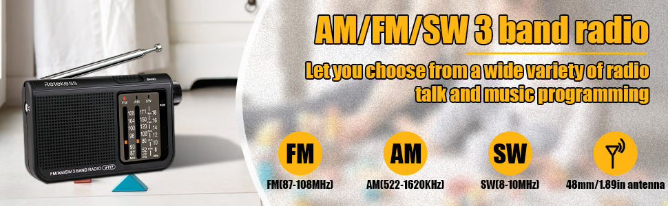 Mô tả Radio cầm tay RETEKESS V117 FM AM SW tích hợp nút điều chỉnh màu đen cho người lớn tuổi - 4