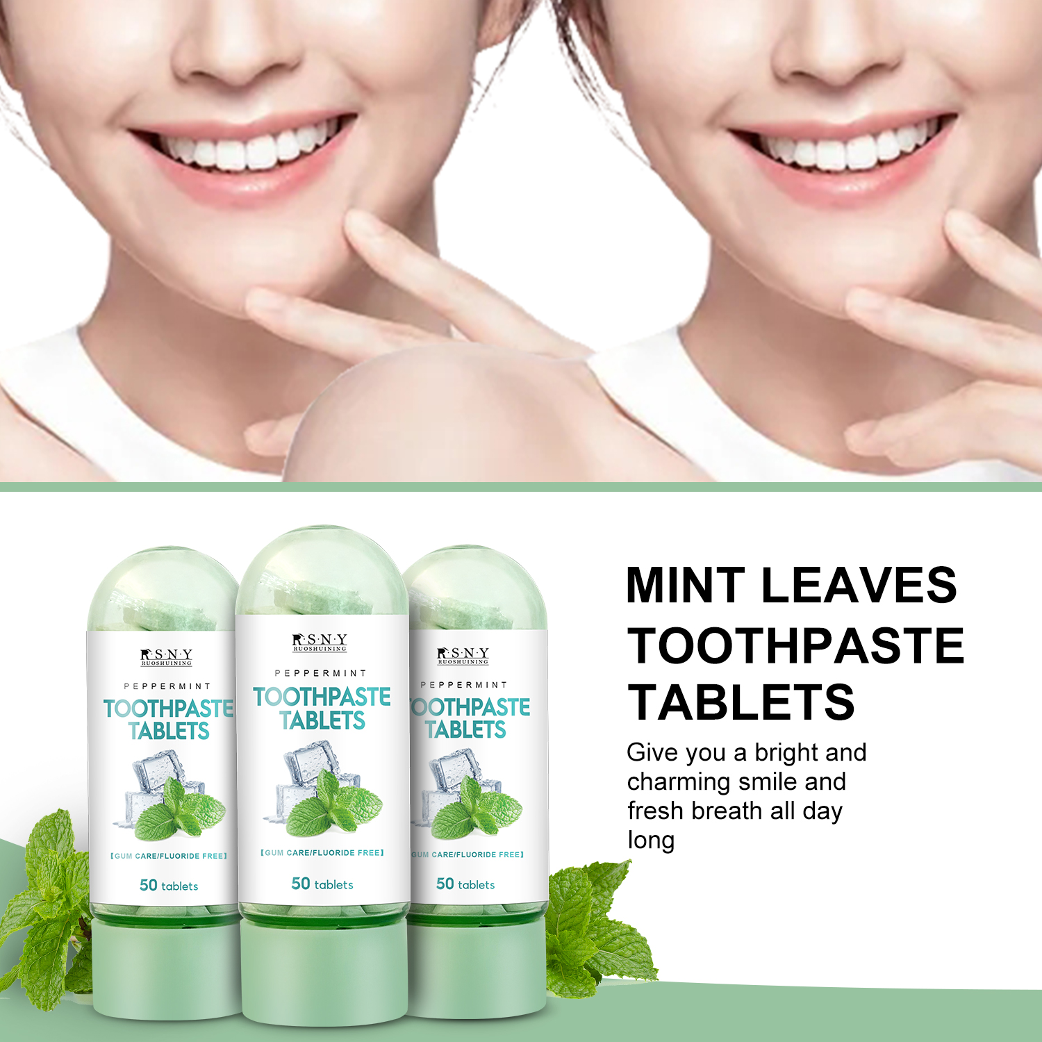 Mô tả Viên Kem Đánh Răng Nhai Di Động 50 Viên / Hơi Thở Tươi / Chăm Sóc Răng Miệng Khỏe Mạnh / Loại Bỏ Vết Cà Phê Và Trà / Viên Làm Trắng Răng Hương Bạc Hà - 7