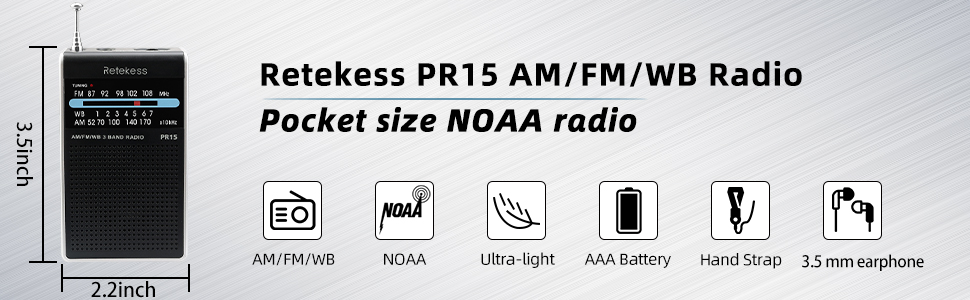 Mô tả Đầu máy Radio RETEKESS PR15 FM AM NOAA kiểu dáng mini cầm tay có cảnh báo thời tiết chuyên dụng - 1