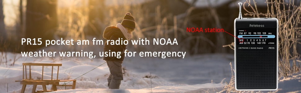 Mô tả Đầu máy Radio RETEKESS PR15 FM AM NOAA kiểu dáng mini cầm tay có cảnh báo thời tiết chuyên dụng - 3