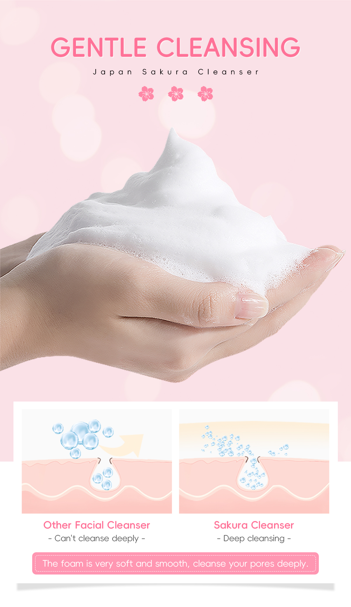 Mô tả Sữa rửa mặt LAIKOU hoa anh đào Nhật Bản kiềm dầu làm sạch mụn đầu đen thu nhỏ lỗ chân lông chuyên dụng 50g - 5