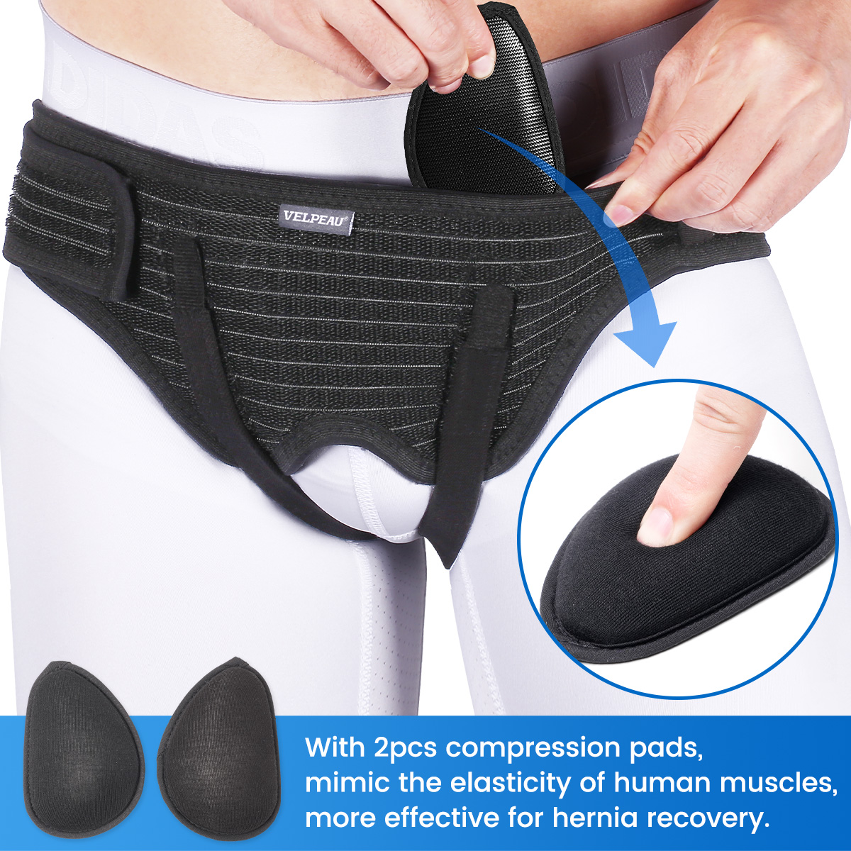 Mô tả Đai đeo phục hồi VELPEAU cải thiện tình trạng thoát vị hỗ trợ thể thao có 2 miếng đệm nén tháo rời được chuyên dụng - 6
