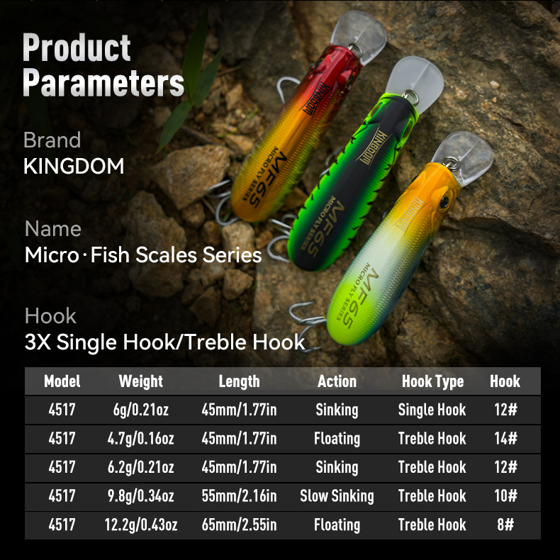 Mô tả Mồi Câu Cá Kingdom MICRO FLY 45mm 55mm 65mm 4.7g 6.2g 9.8g 12.2g Nổi Mồi Cứng Móc Đơn / Móc Treble - 2