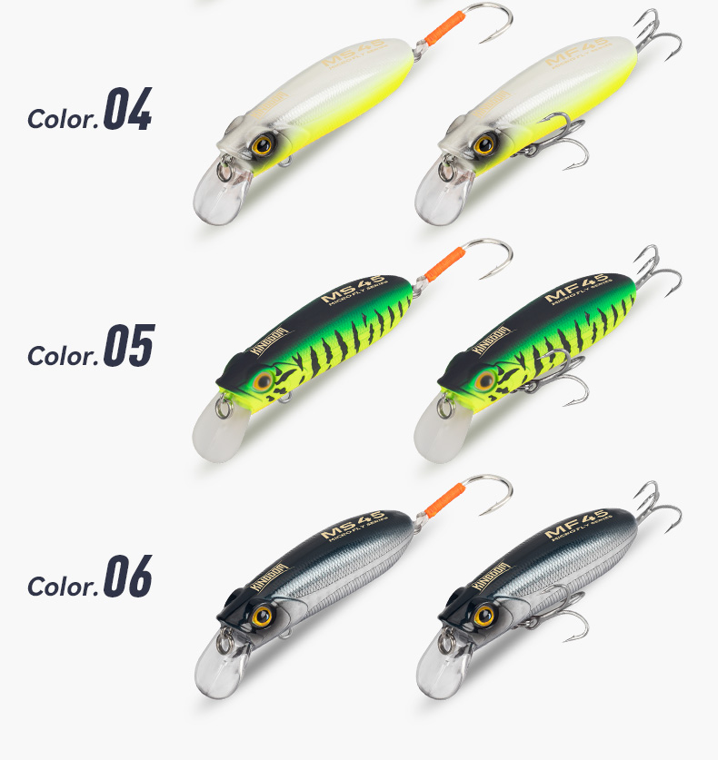 Mô tả Mồi Câu Cá Kingdom MICRO FLY 45mm 55mm 65mm 4.7g 6.2g 9.8g 12.2g Nổi Mồi Cứng Móc Đơn / Móc Treble - 11