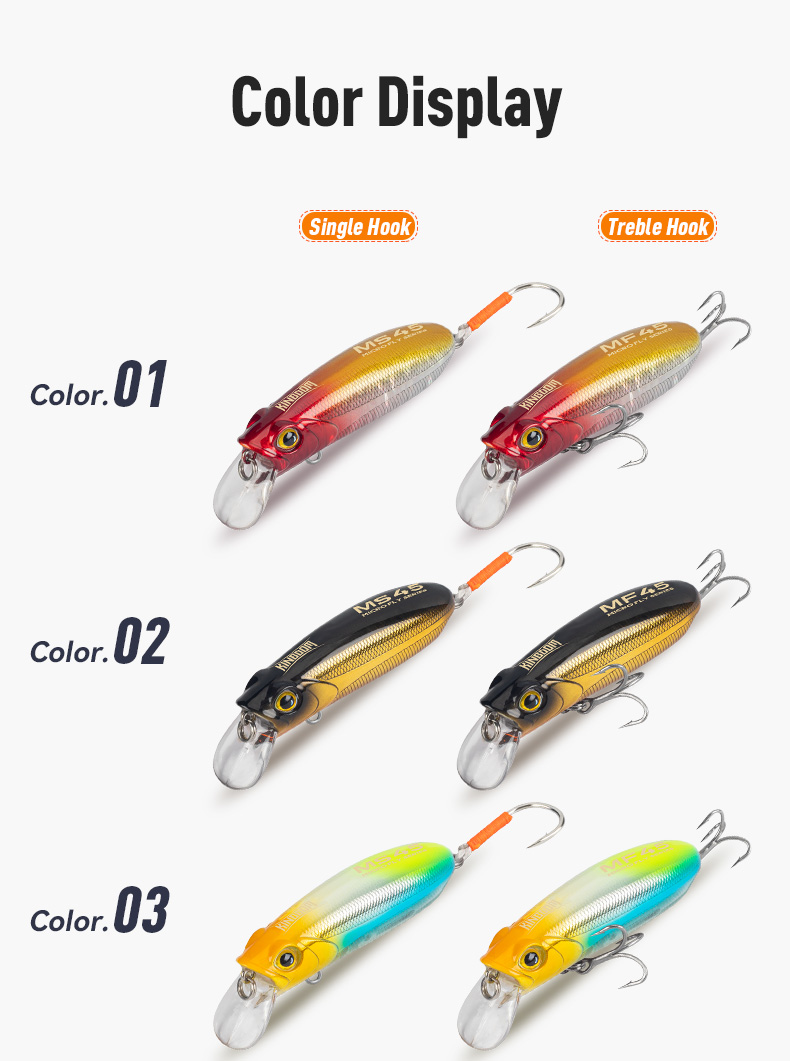 Mô tả Mồi Câu Cá Kingdom MICRO FLY 45mm 55mm 65mm 4.7g 6.2g 9.8g 12.2g Nổi Mồi Cứng Móc Đơn / Móc Treble - 10