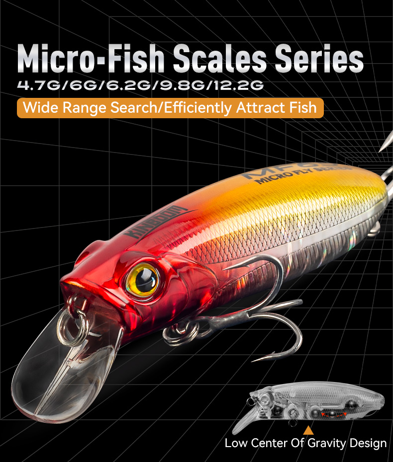 Mô tả Mồi Câu Cá Kingdom MICRO FLY 45mm 55mm 65mm 4.7g 6.2g 9.8g 12.2g Nổi Mồi Cứng Móc Đơn / Móc Treble - 1