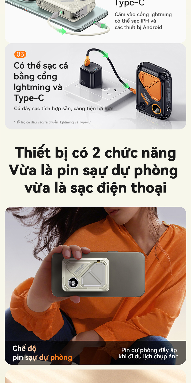 【CCC Mark】UNEED Sạc Dự Phòng 30.000/20.000mAh PD35W Sạc Không Dây Pin Dự Phòng Sạc Nhanh, Cục Dựng Phòng Đầu AC – ảnh mô tả chi tiết 5