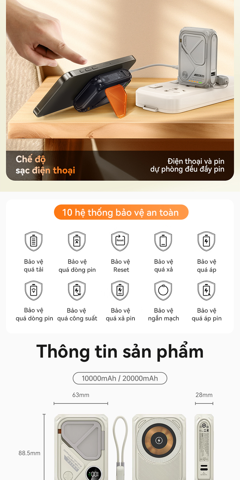 【CCC Mark】UNEED Sạc Dự Phòng 30.000/20.000mAh PD35W Sạc Không Dây Pin Dự Phòng Sạc Nhanh, Cục Dựng Phòng Đầu AC – ảnh mô tả chi tiết 6