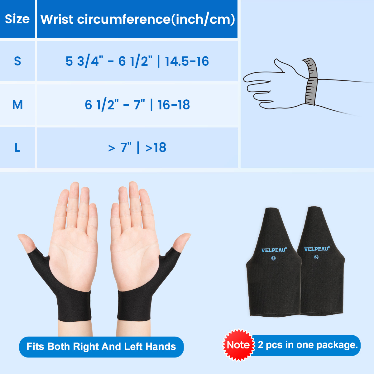 Mô tả Nẹp hỗ trợ cổ tay cái đàn hồi Velpeau (Gói 2 chiếc), Tay nén chống thấm nước để giảm đau viêm khớp, viêm gân, bong gân, thể thao, lót nẹp, vừa vặn với tay trái & phải - 10