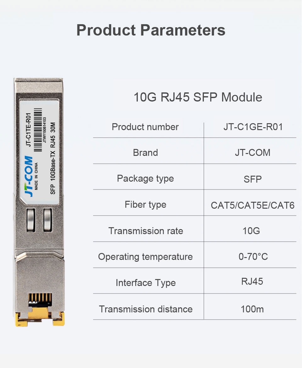 Jt-com 10G SFP + Sang RJ45 Mô-đun đồng 10GBase-Tx Đồng GBIC SFP + Mô ...