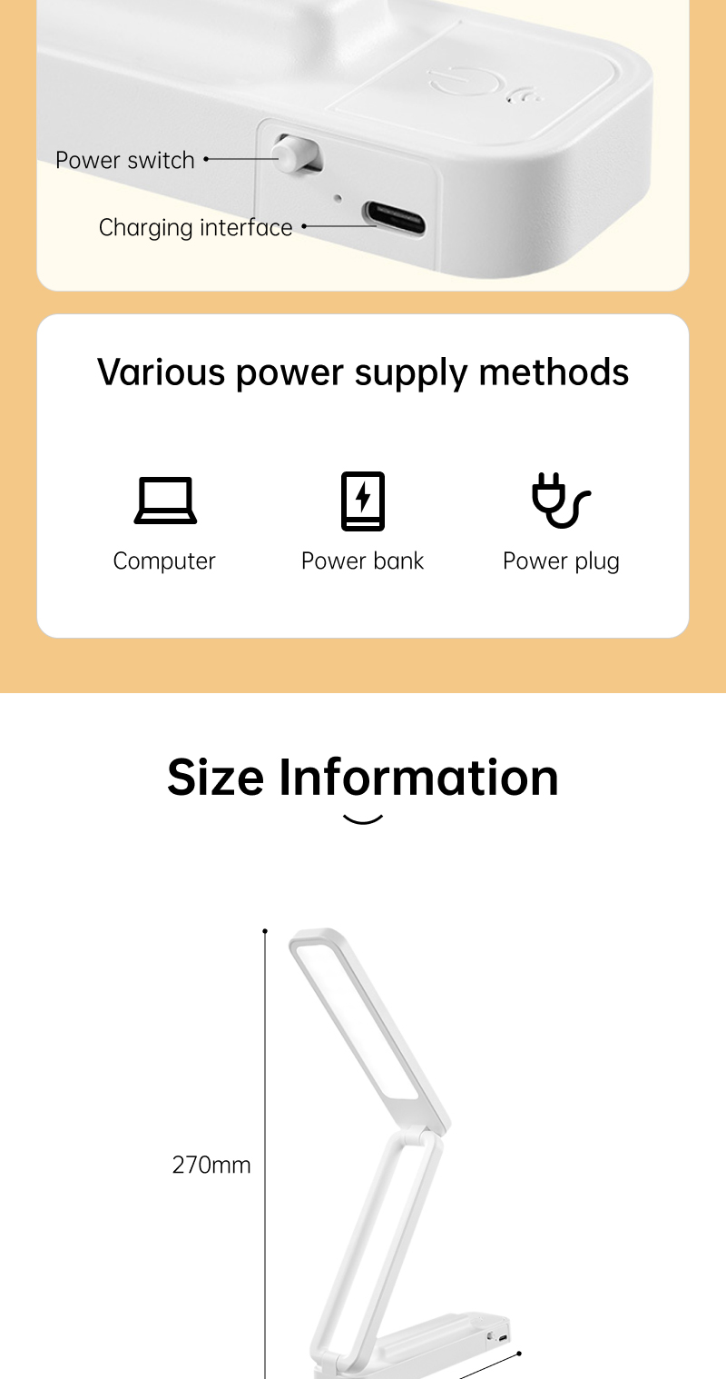 Mô tả Đèn đọc sách gấp Thunlit 2000mAh có thể sạc lại, đèn đọc sách cầm tay có thể gập lại, đèn đọc sách có thể điều chỉnh độ sáng với 3 nhiệt độ màu - 11