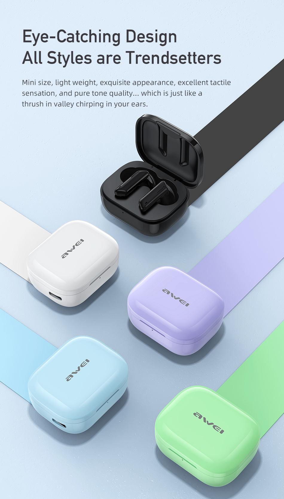 Mô tả Tai Nghe Bluetooth Awei T36 TWS mini Chống Nước IPX4 pin trâu 210H có Mic chính hãng - 3