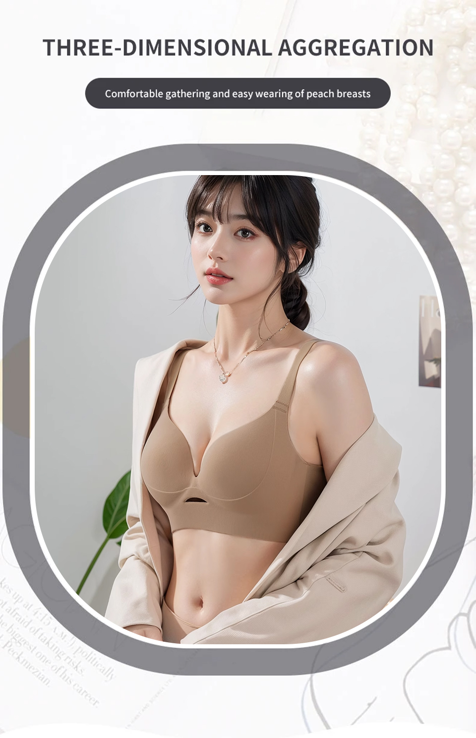 Mô tả FallSweet Áo ngực Bigsize chống chảy xệ dành cho nữ Không dây có thể điều chỉnh liền mạch Push Up Brassiere 34-46 B C D Cup - 1