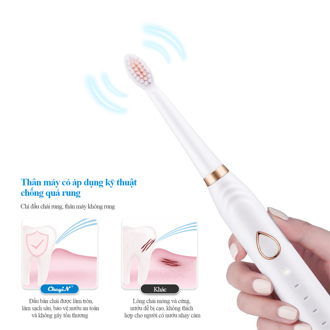 Mô tả CkeyiN Bàn chải đánh răng điện làm trắng 3 trong 1 với công nghệ sóng siêu âm KQ135 - 3