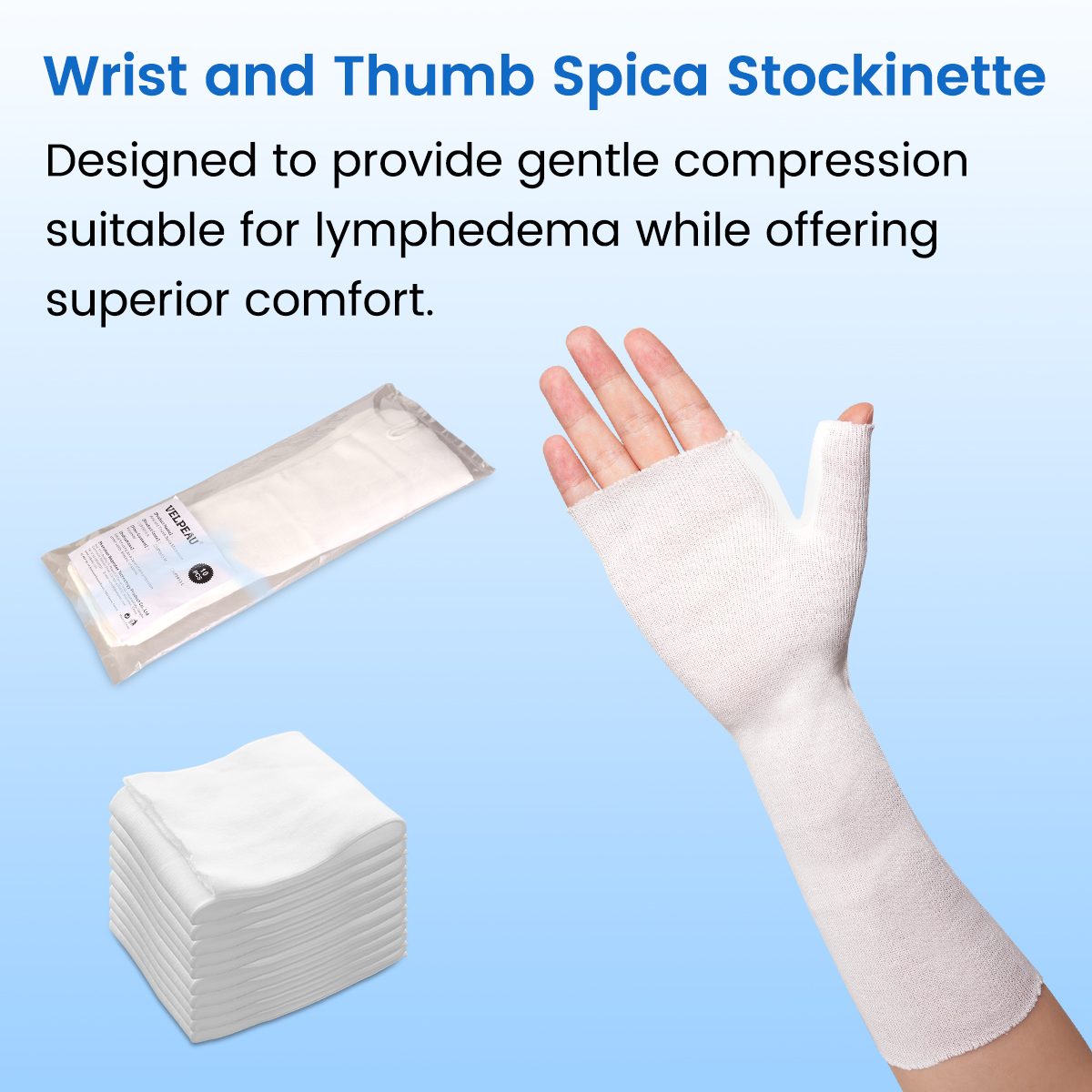 Mô tả VELPEAU Cổ Tay Và Ngón Tay Cái Spica Stockinette (Gói 10 Cái) Vớ Cánh Tay Thoải Mái Bộ Bảo Vệ Da Bằng Vải Bông Tấm Lót Cổ Tay Và Ống Tay Quấn Sẵn Để Nẹp Vòng Đệm Khí Dây Đeo Tay - 1